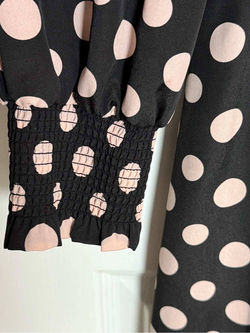 NWT 1901 Nordstrom Polka Dot Faux Wrap Midi Dress Smocked Cuff Long Sleeve 10 - Picture 7 of 13